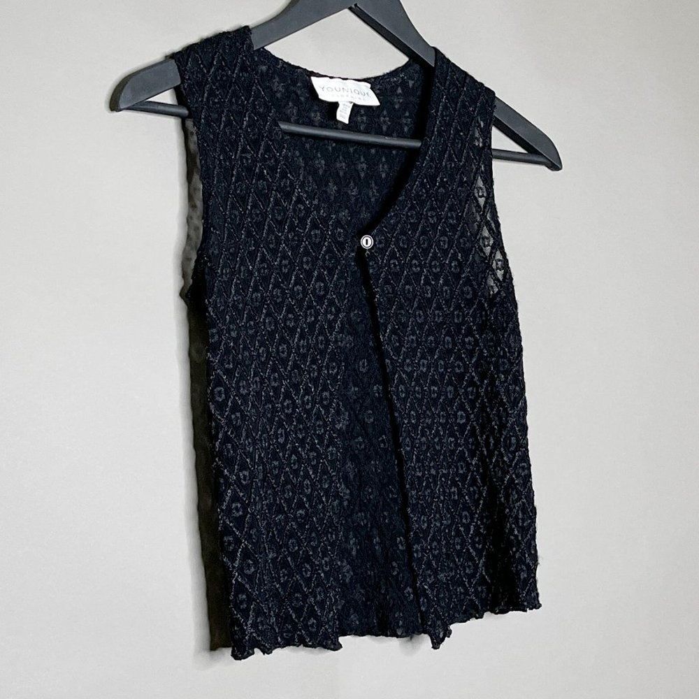 Younique Black Sheer Top With One Button Closure Size Small Made In USA‎